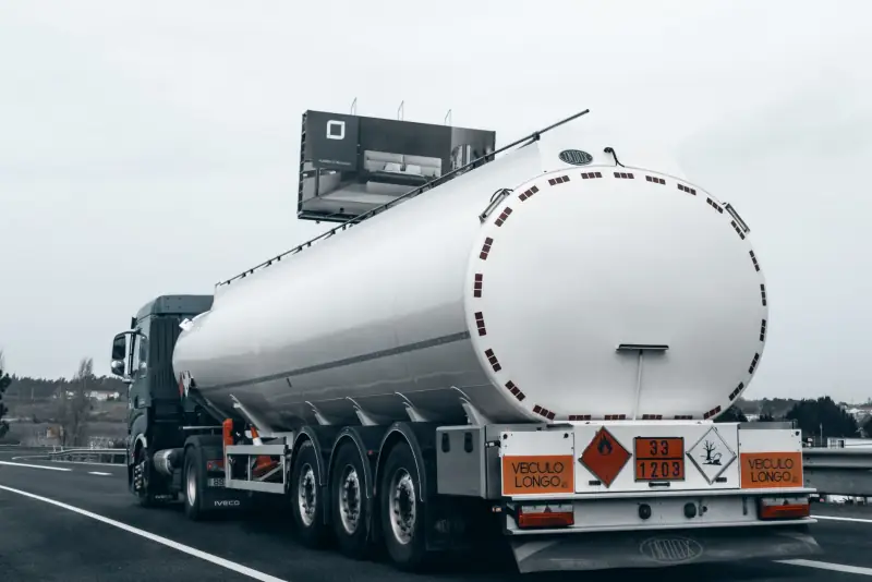 A tanker truck on a highway.